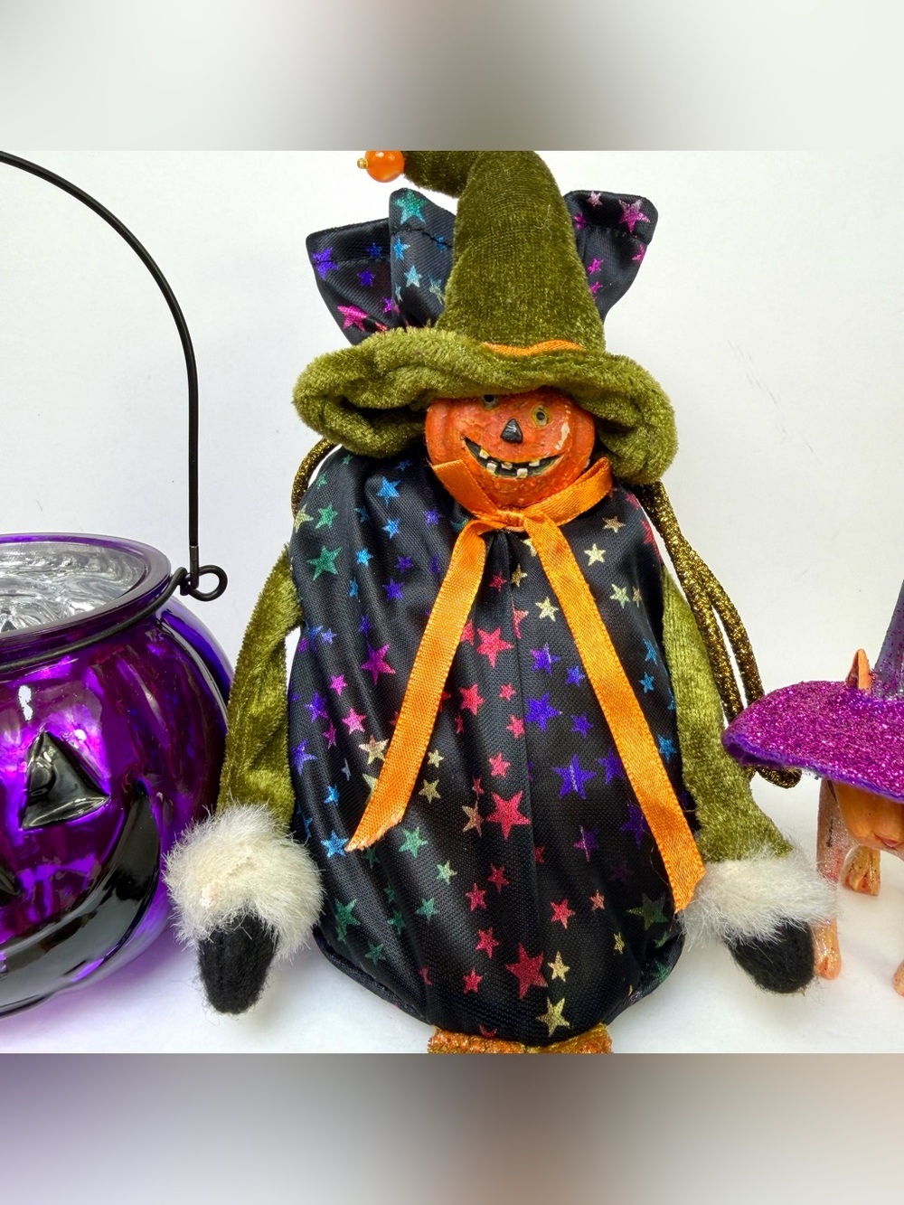 Halloween Decor Lot 9 Pc Glitter Pumpkin Witch Cat Boyds Bear Shelf Sitter + - Picture 2 of 9